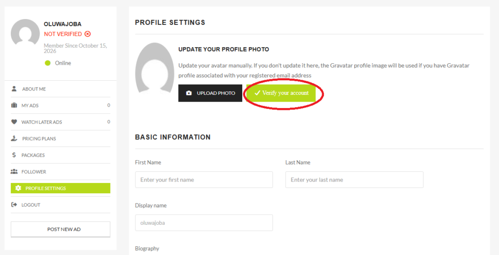 verify account